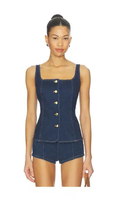 GOOD AMERICAN Sleeveless Button Front Denim Top | Thumbnail 1 GOOD AMERICAN Sleeveless Button Front Denim Top | Thumbnail 1