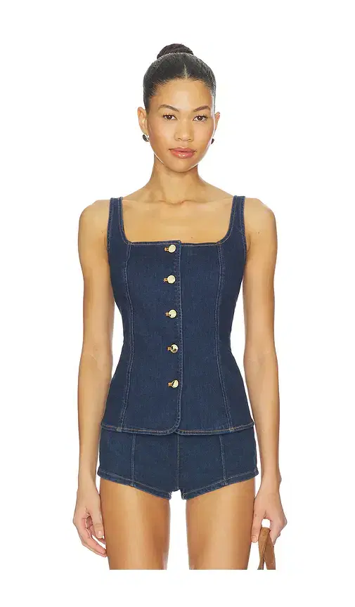 Sleeveless Button Front Denim Top