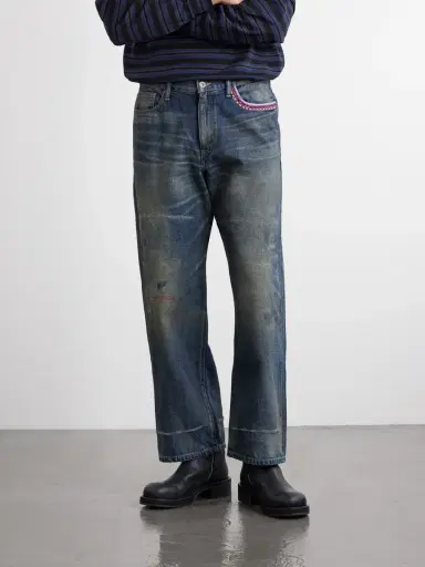 Neighborhood Savage Wide-Leg Bead-Embellished Distressed Jeans - Men | Thumbnail 3 Neighborhood Savage Wide-Leg Bead-Embellished Distressed Jeans - Men | Thumbnail 3
