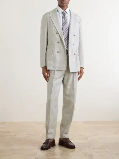 Brunello Cucinelli Double-Breasted Checked Linen-Blend Suit Jacket - Men | Thumbnail 2