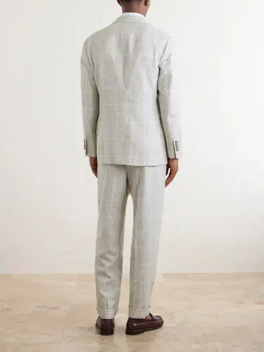 Brunello Cucinelli Double-Breasted Checked Linen-Blend Suit Jacket - Men | Thumbnail 4