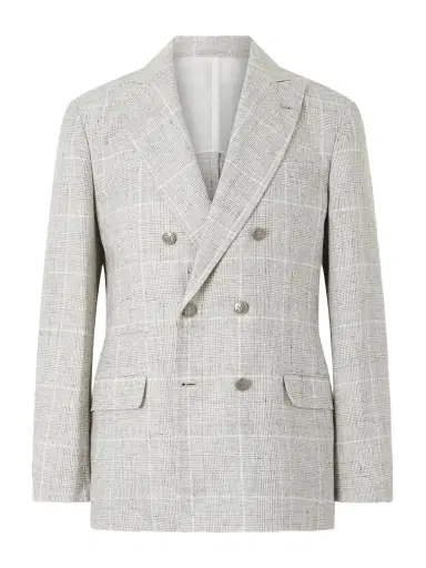 Brunello Cucinelli Double-Breasted Checked Linen-Blend Suit Jacket - Men | Thumbnail 1
