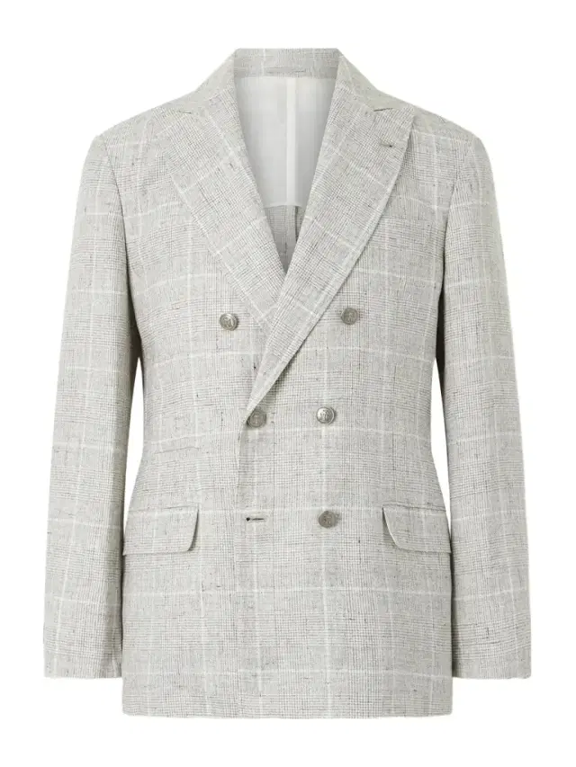 Brunello Cucinelli Double-Breasted Checked Linen-Blend Suit Jacket - Men