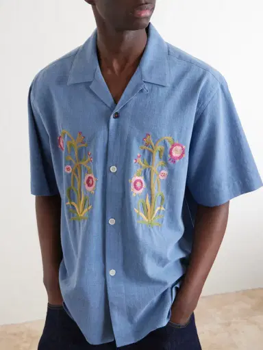 Kardo Ronen Convertible-Collar Embroidered Cotton Shirt - Men | Thumbnail 5