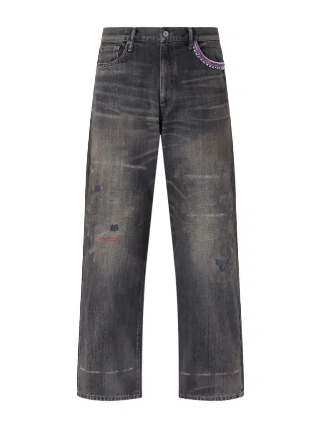 Savage Wide-Leg Bead-Embellished Distressed Jeans - Men