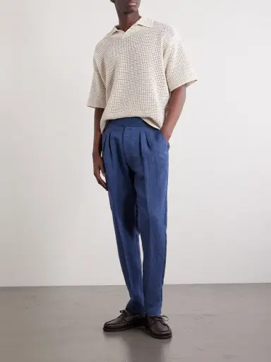 MR P. Steve Tapered Pleated Herringbone Linen Trousers - Men | Thumbnail 2