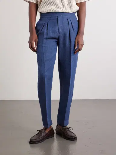 MR P. Steve Tapered Pleated Herringbone Linen Trousers - Men | Thumbnail 3