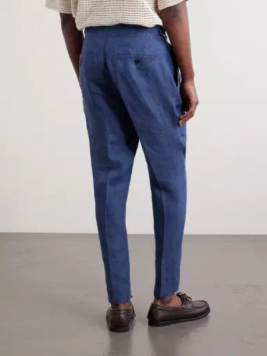 MR P. Steve Tapered Pleated Herringbone Linen Trousers - Men | Thumbnail 4