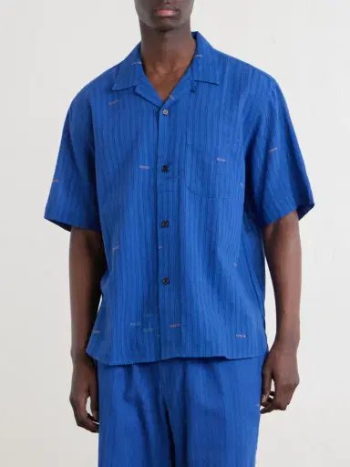 Kardo Ronald Convertible-Collar Embroidered Striped Cotton Shirt - Men | Thumbnail 3