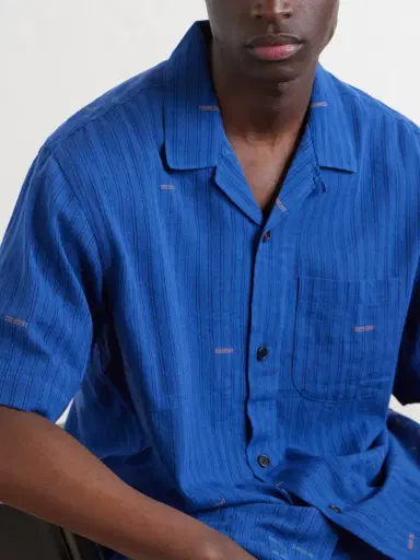 Kardo Ronald Convertible-Collar Embroidered Striped Cotton Shirt - Men | Thumbnail 5