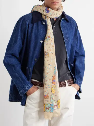Drake's Frayed Printed Wool and Silk-Blend Scarf - Men | Thumbnail 3 Drake's Frayed Printed Wool and Silk-Blend Scarf - Men | Thumbnail 3