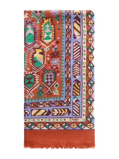 Drake's Printed Wool and Silk-Blend Scarf - Men | Thumbnail 1 Drake's Printed Wool and Silk-Blend Scarf - Men | Thumbnail 1