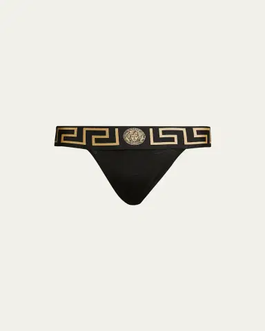 Versace Greca-Border Stretch Cotton Thong | Thumbnail 3