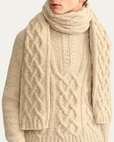 Loro Piana Men's Cable-Knit Cashmere Scarf | Thumbnail 2
