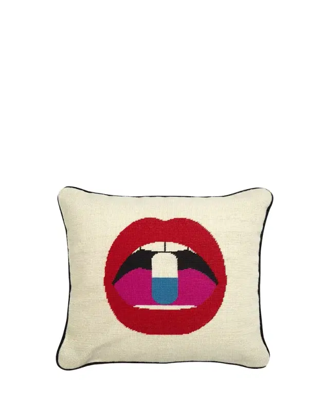 Jonathan Adler Lips Full Dose Needlepoint Throw Pillow - 18"