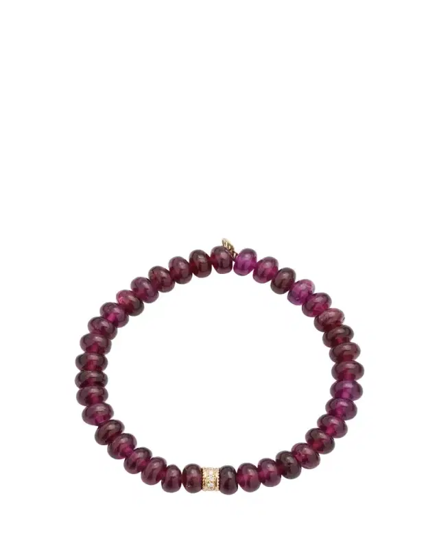 Scallop Edge Pave Rondelle on Rhodolite Bead Bracelet