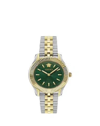 Versace 30mm Greca Time Watch with Bracelet Strap, Two Tone/Green | Thumbnail 1