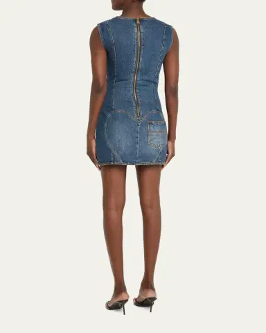 AREA Crystal Button Studded Slit Denim Mini Dress | Thumbnail 3 AREA Crystal Button Studded Slit Denim Mini Dress | Thumbnail 3