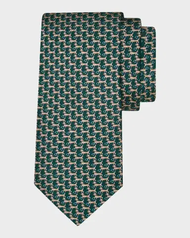 Ferragamo Men's Gancio Dachshund-Print Silk and Wool Tie | Thumbnail 2