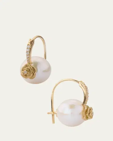 Sydney Evan 14K Gold & Diamond Rose Pearl Earrings | Thumbnail 3