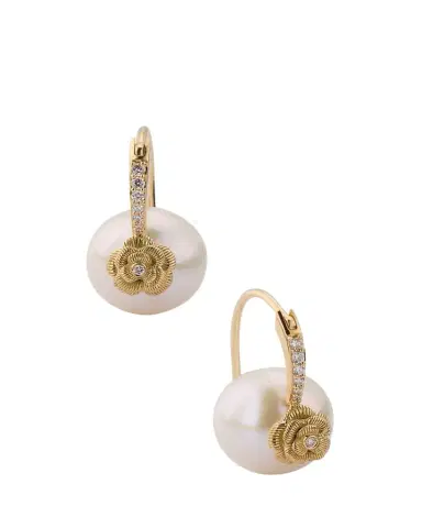 Sydney Evan 14K Gold & Diamond Rose Pearl Earrings | Thumbnail 1