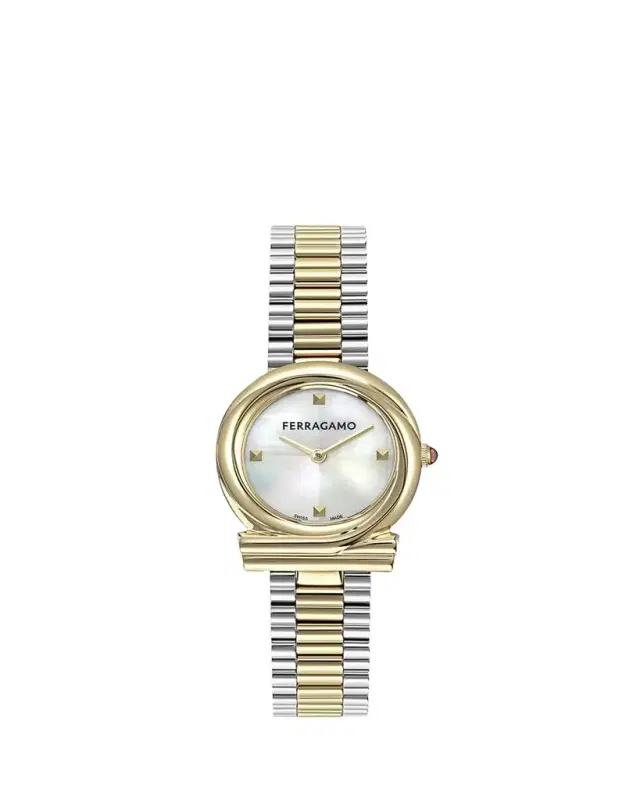 Ferragamo Gancini Twisted 28MM Two Tone Mother of Pearl Watch