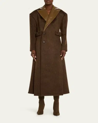 Zomer Shiny-Leather Lapels Double-Breasted Faux-Fur Trench Coat | Thumbnail 2