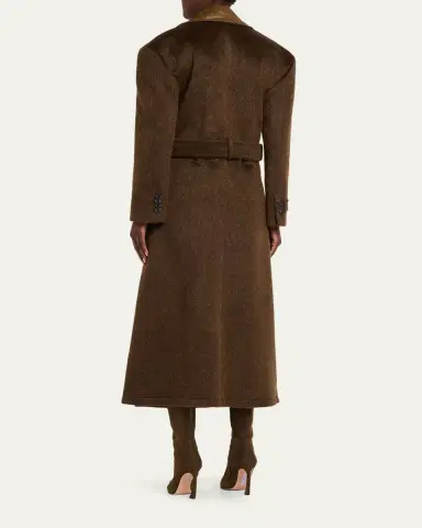 Zomer Shiny-Leather Lapels Double-Breasted Faux-Fur Trench Coat | Thumbnail 3