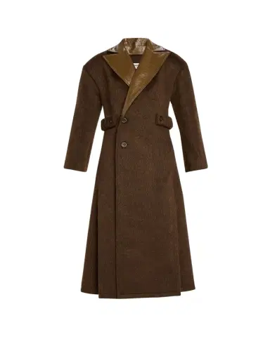 Zomer Shiny-Leather Lapels Double-Breasted Faux-Fur Trench Coat | Thumbnail 1