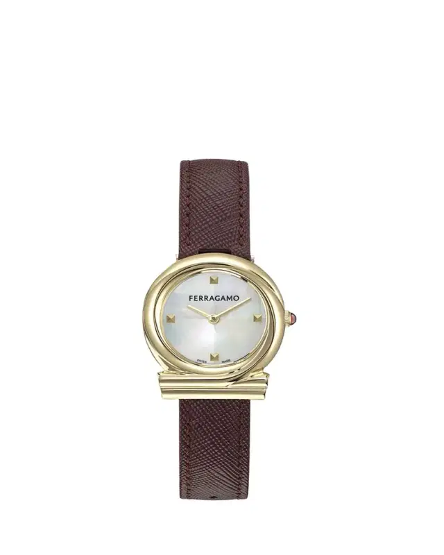 Gancini Twisted 28MM IP Yellow Gold Mother of Pearl Watch