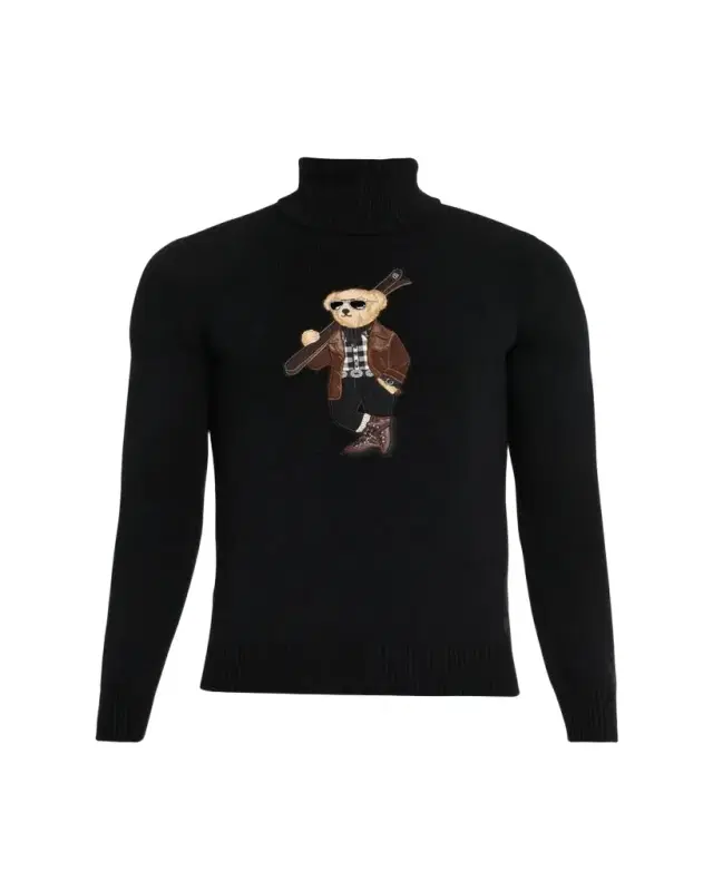 Men's Cashmere Knit Ski Polar Bear Turtleneck Sweater