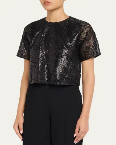 Akris Lacquered Sea Fan Lace Boxy Short-Sleeve Top | Thumbnail 4 Akris Lacquered Sea Fan Lace Boxy Short-Sleeve Top | Thumbnail 4