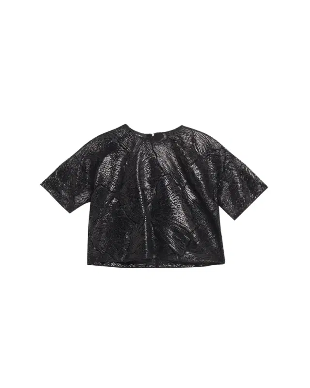 Akris Lacquered Sea Fan Lace Boxy Short-Sleeve Top