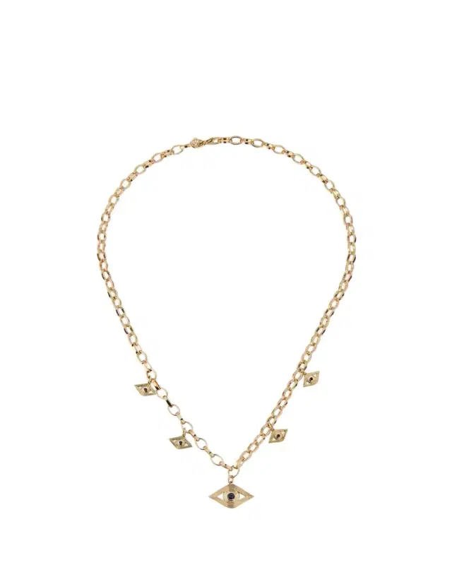 Sydney Evan 14K Sapphire Fluted Evil Eye Charm Necklace