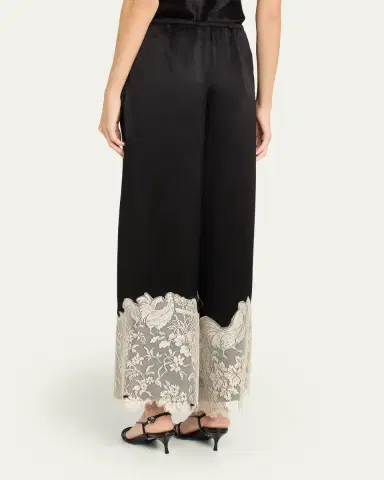 Rosie Assoulin Chicken Lace-Trim Silk Wide-Leg Pajama Pants | Thumbnail 3