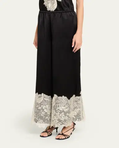 Rosie Assoulin Chicken Lace-Trim Silk Wide-Leg Pajama Pants | Thumbnail 4