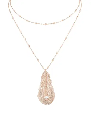 Boucheron Plume de Paon 18K Pink Gold Diamond Pendant Necklace | Thumbnail 1 Boucheron Plume de Paon 18K Pink Gold Diamond Pendant Necklace | Thumbnail 1
