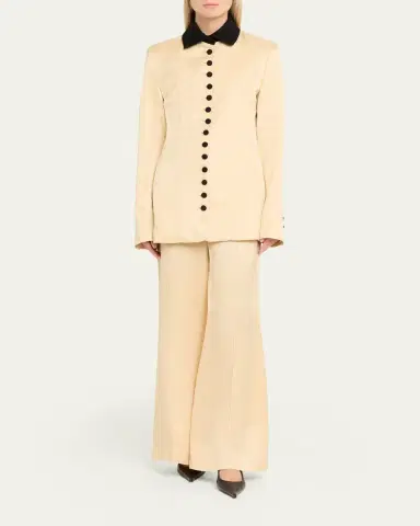 Rosie Assoulin Paneled Satin Jacquard Pintuck Flare Trousers | Thumbnail 2