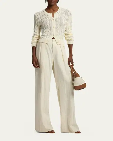 Ralph Lauren Collection High-Shine Cable-Knit Silk Cropped Cardigan | Thumbnail 2 Ralph Lauren Collection High-Shine Cable-Knit Silk Cropped Cardigan | Thumbnail 2