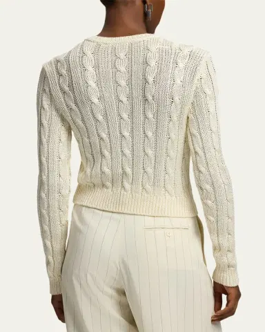 Ralph Lauren Collection High-Shine Cable-Knit Silk Cropped Cardigan | Thumbnail 3 Ralph Lauren Collection High-Shine Cable-Knit Silk Cropped Cardigan | Thumbnail 3