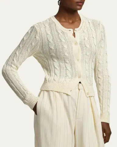 Ralph Lauren Collection High-Shine Cable-Knit Silk Cropped Cardigan | Thumbnail 4 Ralph Lauren Collection High-Shine Cable-Knit Silk Cropped Cardigan | Thumbnail 4