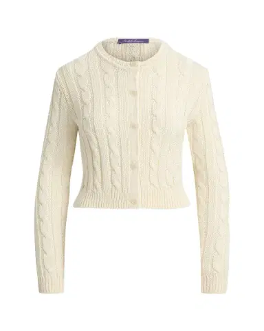 Ralph Lauren Collection High-Shine Cable-Knit Silk Cropped Cardigan | Thumbnail 1 Ralph Lauren Collection High-Shine Cable-Knit Silk Cropped Cardigan | Thumbnail 1