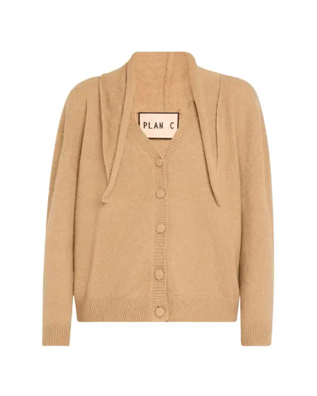 Scarf V-Neck Wool Cardigan