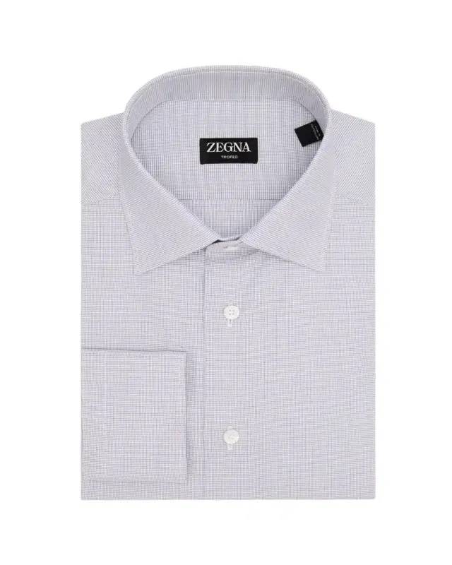 ZEGNA Men's Micro-Check Trofeo Cotton Dress Shirt