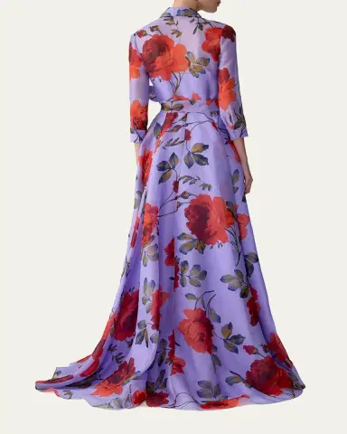 Carolina Herrera Rose Silk Organza Long-Sleeve Trench Gown | Thumbnail 3