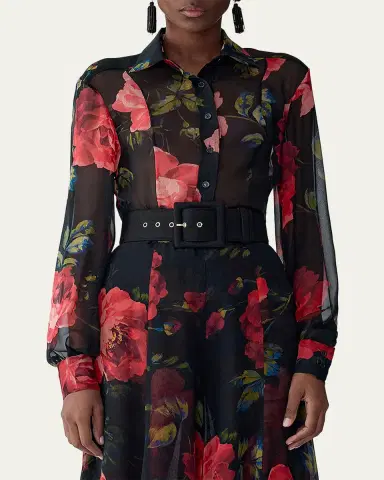 Carolina Herrera Isabella Rose Silk Organza Button-Down Top | Thumbnail 2