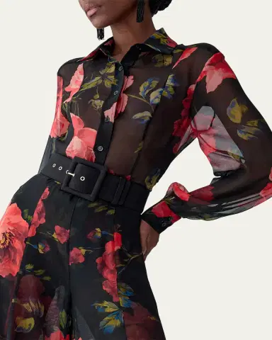 Carolina Herrera Isabella Rose Silk Organza Button-Down Top | Thumbnail 4
