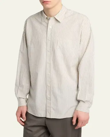 The Row Men's Granada Silk Poplin Stripe Button-Down Shirt | Thumbnail 3
