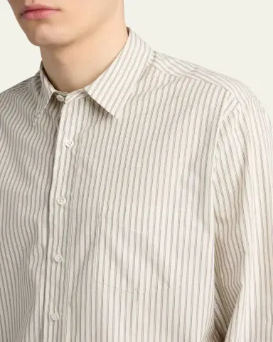 The Row Men's Granada Silk Poplin Stripe Button-Down Shirt | Thumbnail 4