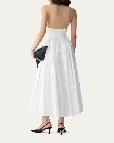 Carolina Herrera Floral Applique Cotton Halter Midi Dress | Thumbnail 3 Carolina Herrera Floral Applique Cotton Halter Midi Dress | Thumbnail 3